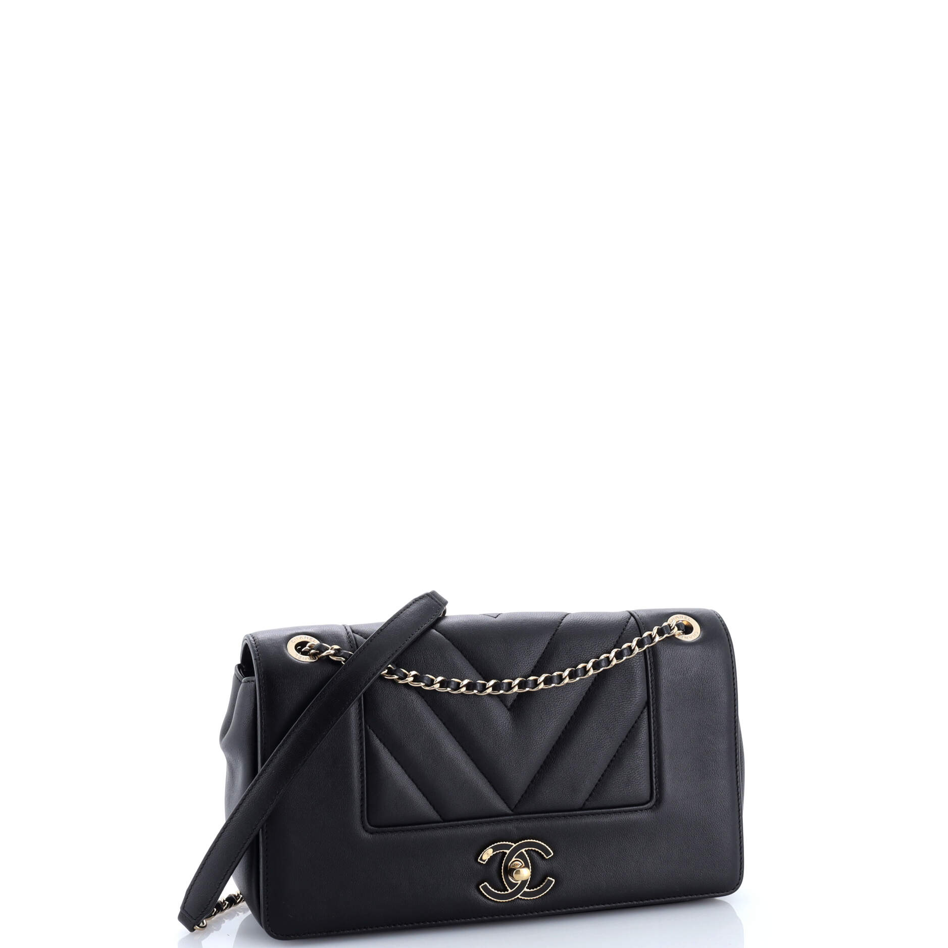 Mademoiselle Vintage Flap Bag Chevron Sheepskin Medium