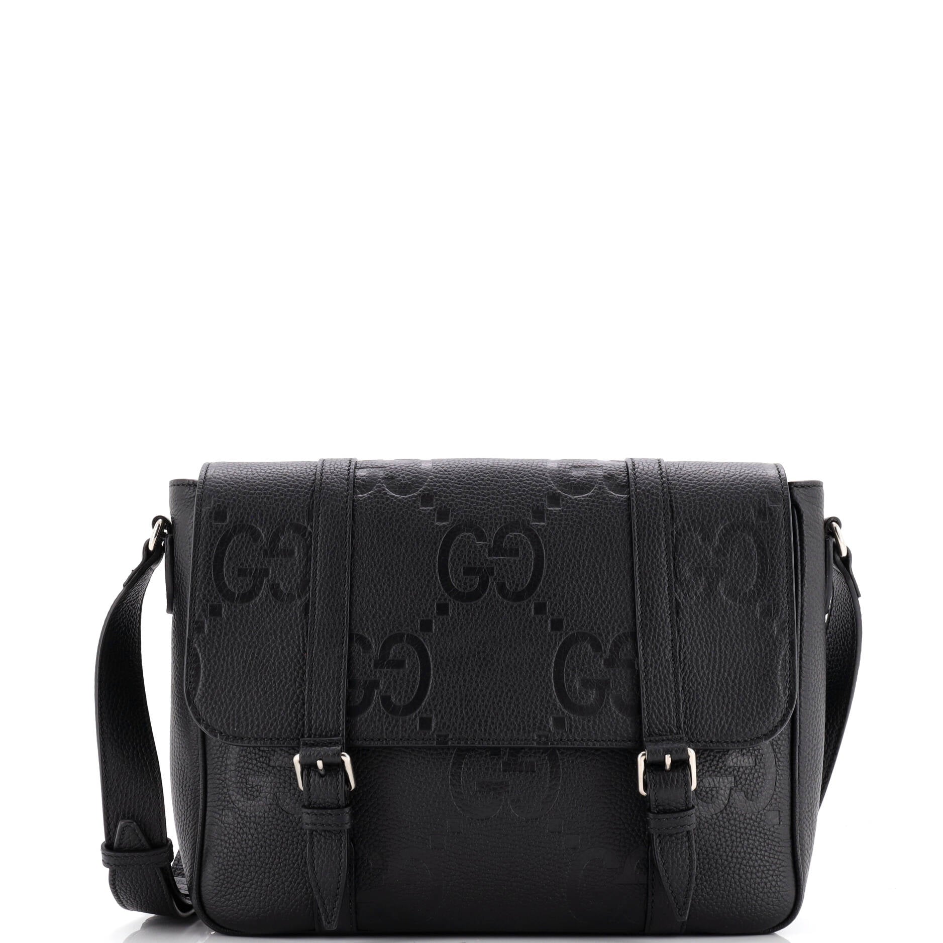 Double Belt Flap Messenger Bag Jumbo GG Embossed Leather Medium