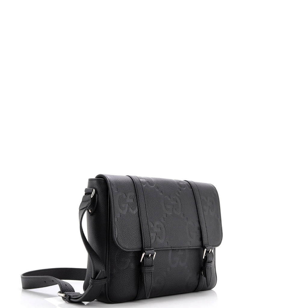 Double Belt Flap Messenger Bag Jumbo GG Embossed Leather Medium
