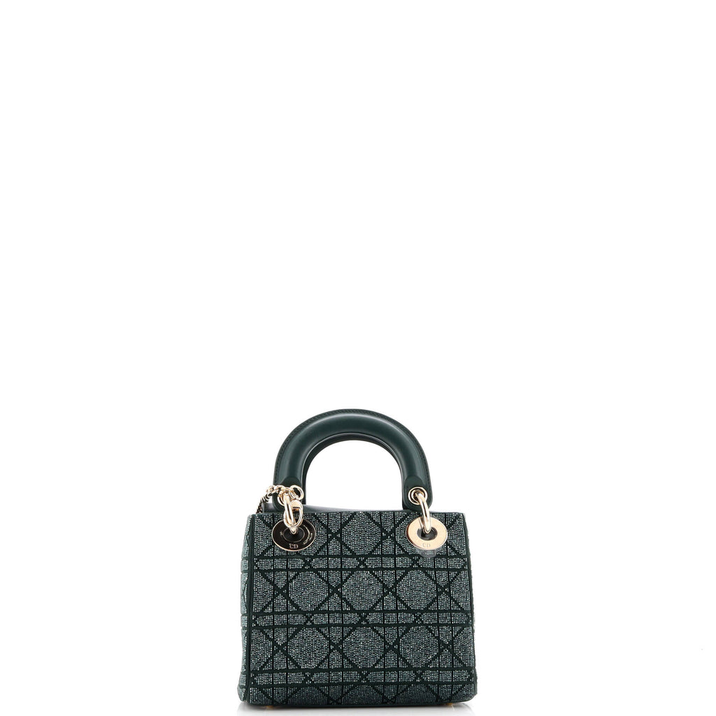Lady Dior Chain Bag Cannage Beaded Satin with Leather Mini