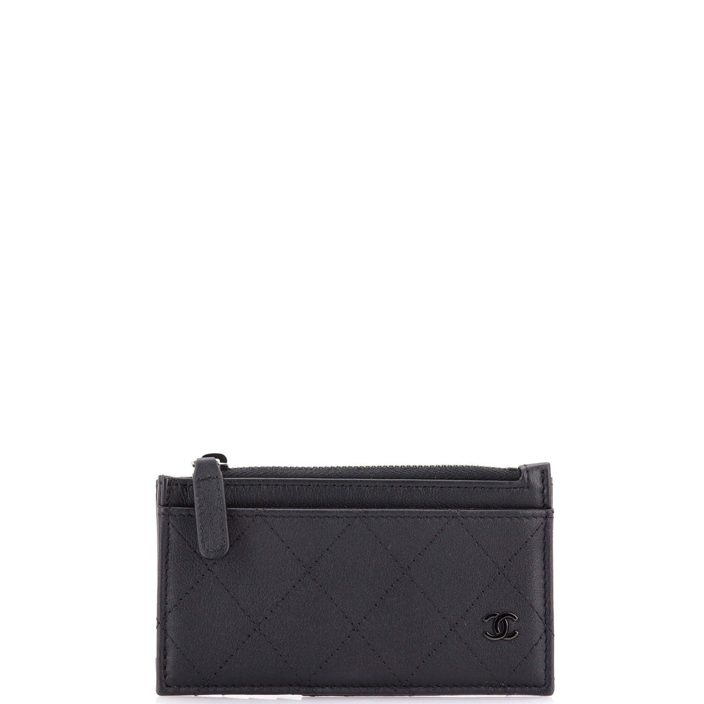 So Black CC Zip Card Holder Quilted Lambskin
