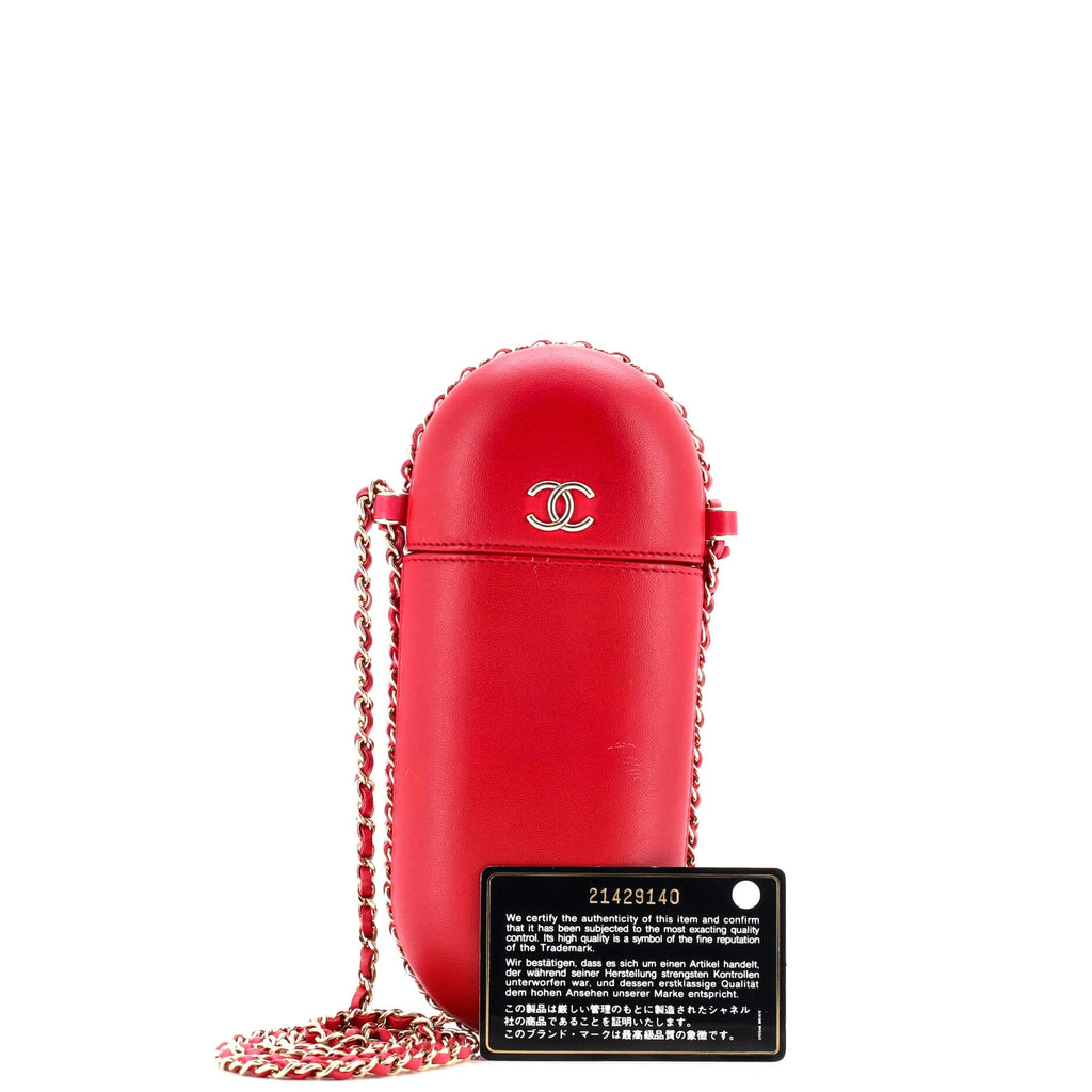 Chain Around Phone Holder Box Crossbody Lambskin