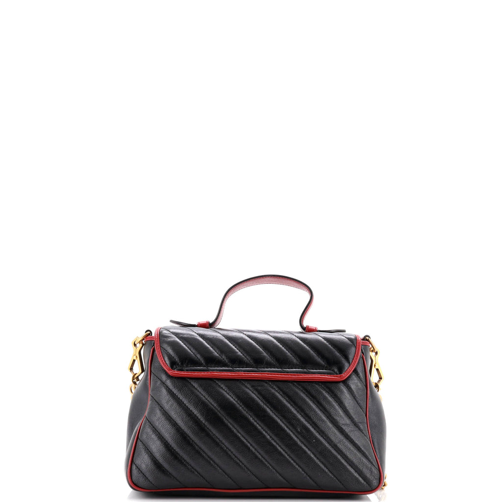 GG Marmont Top Handle Flap Bag Diagonal Quilted Leather Small