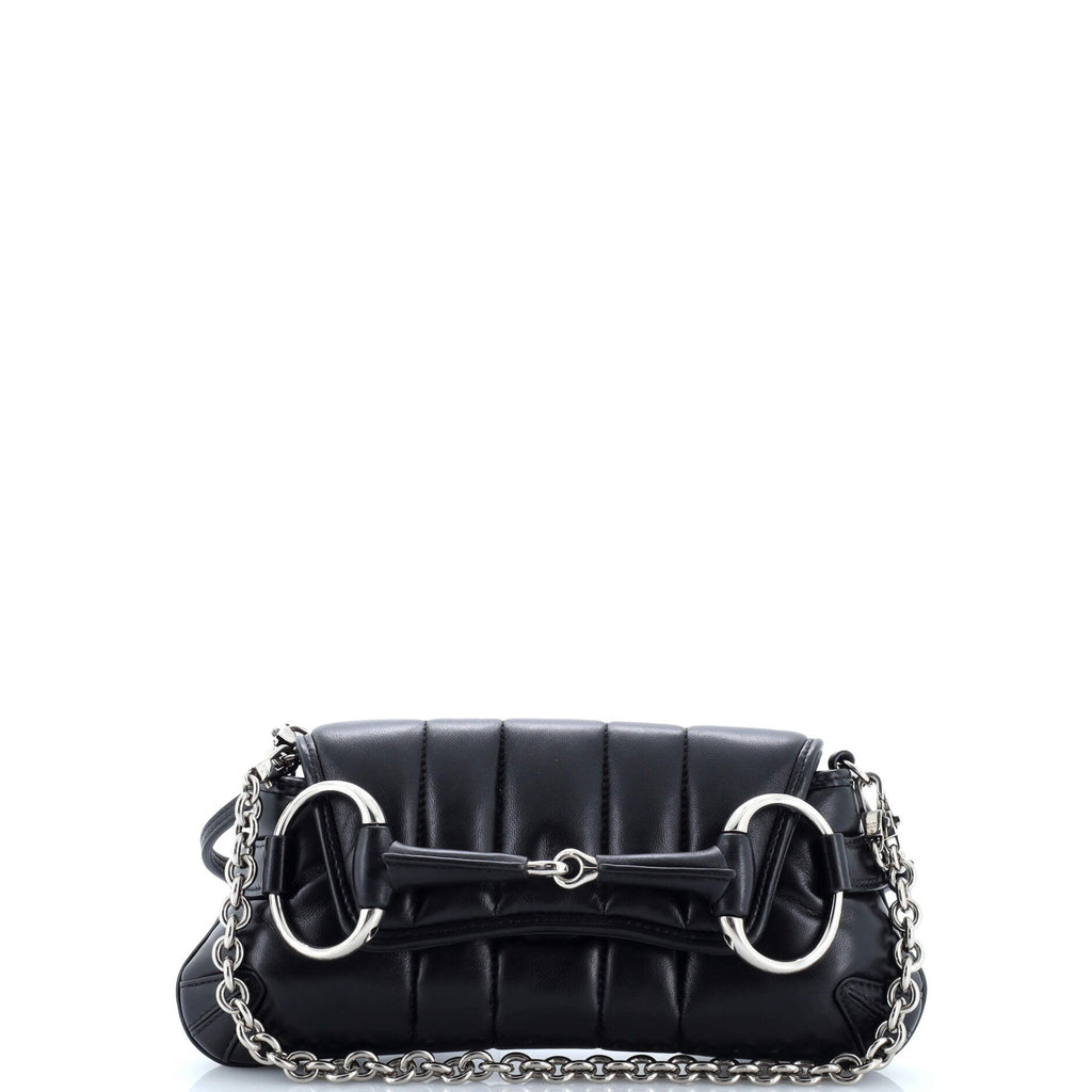 Horsebit Chain Shoulder Bag Vertical Quilted Leather Small