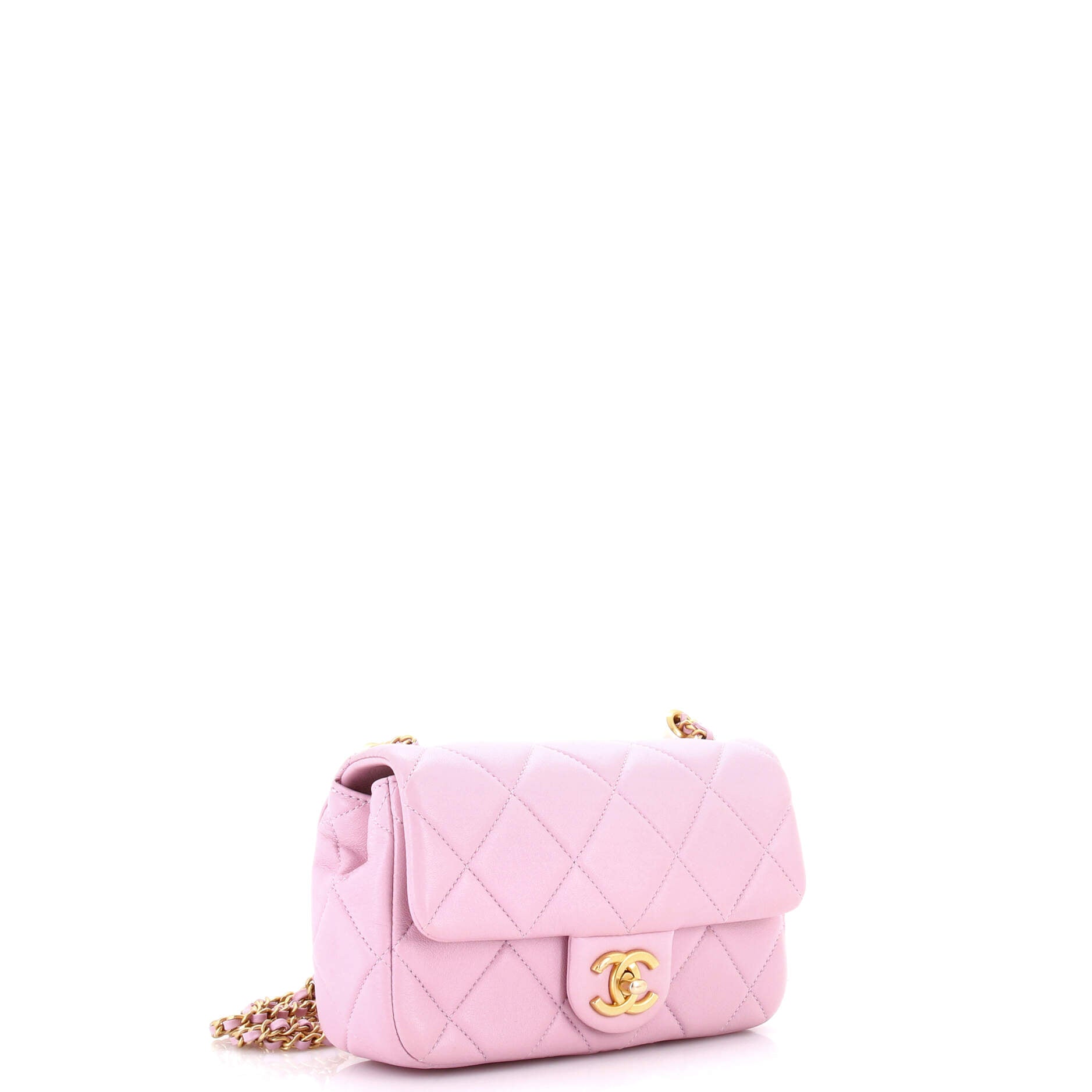 Twin Pearl Adjustable Chain Flap Bag Quilted Lambskin Mini