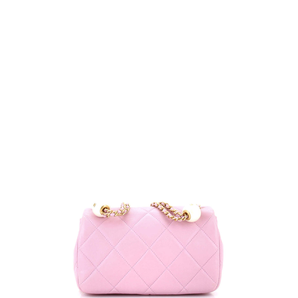 Twin Pearl Adjustable Chain Flap Bag Quilted Lambskin Mini