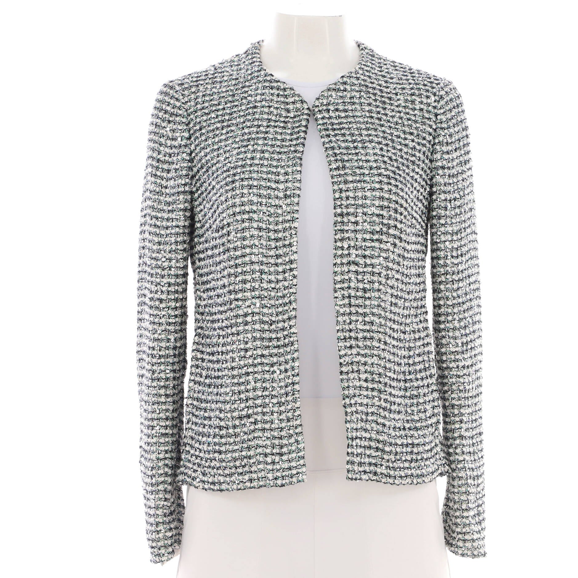 Women's Collarless Jacket Tweed with Sequins