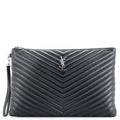 Classic Monogram Wristlet Pouch Matelasse Chevron Leather Large