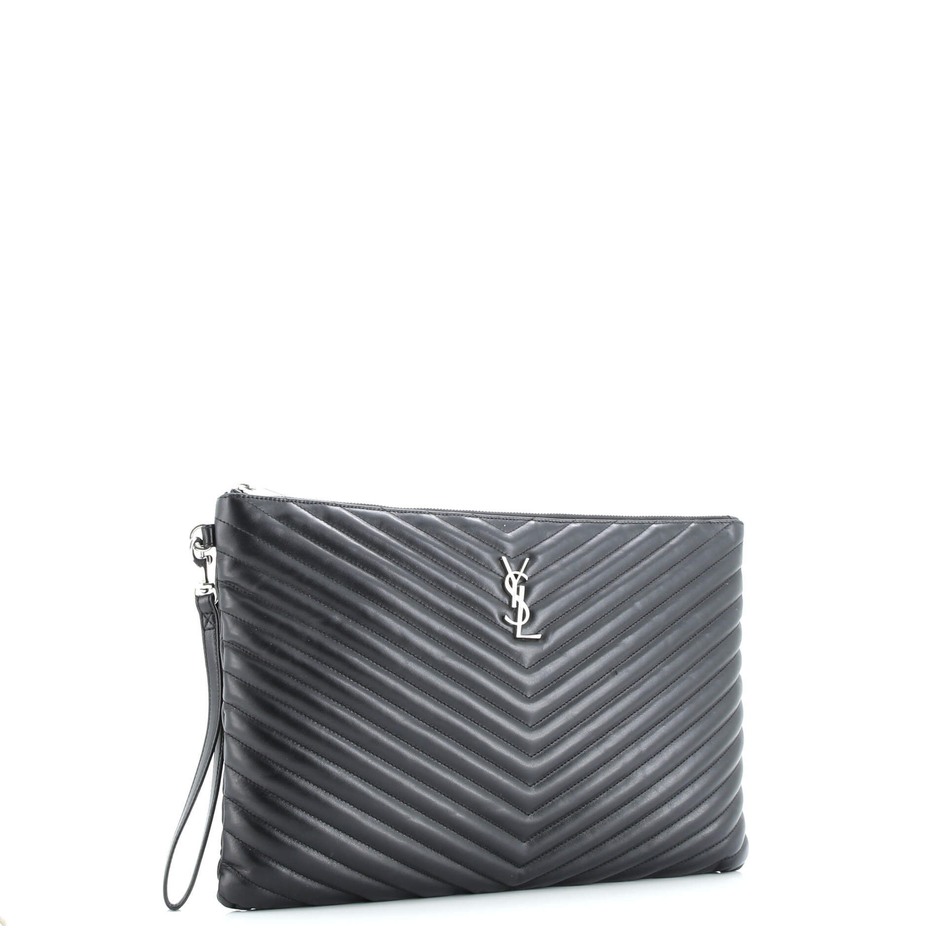 Classic Monogram Wristlet Pouch Matelasse Chevron Leather Large
