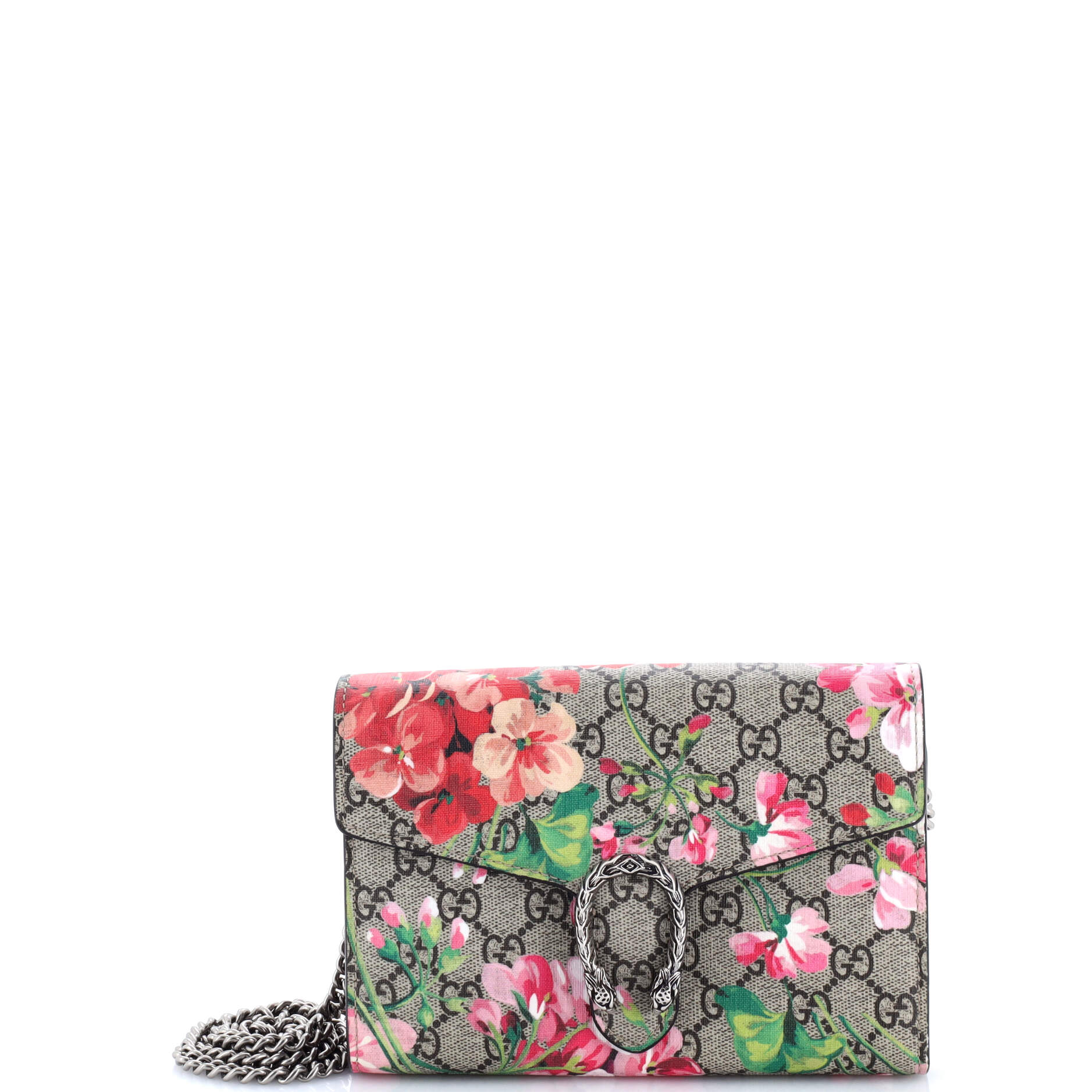 Dionysus Chain Wallet Blooms Print GG Coated Canvas Small