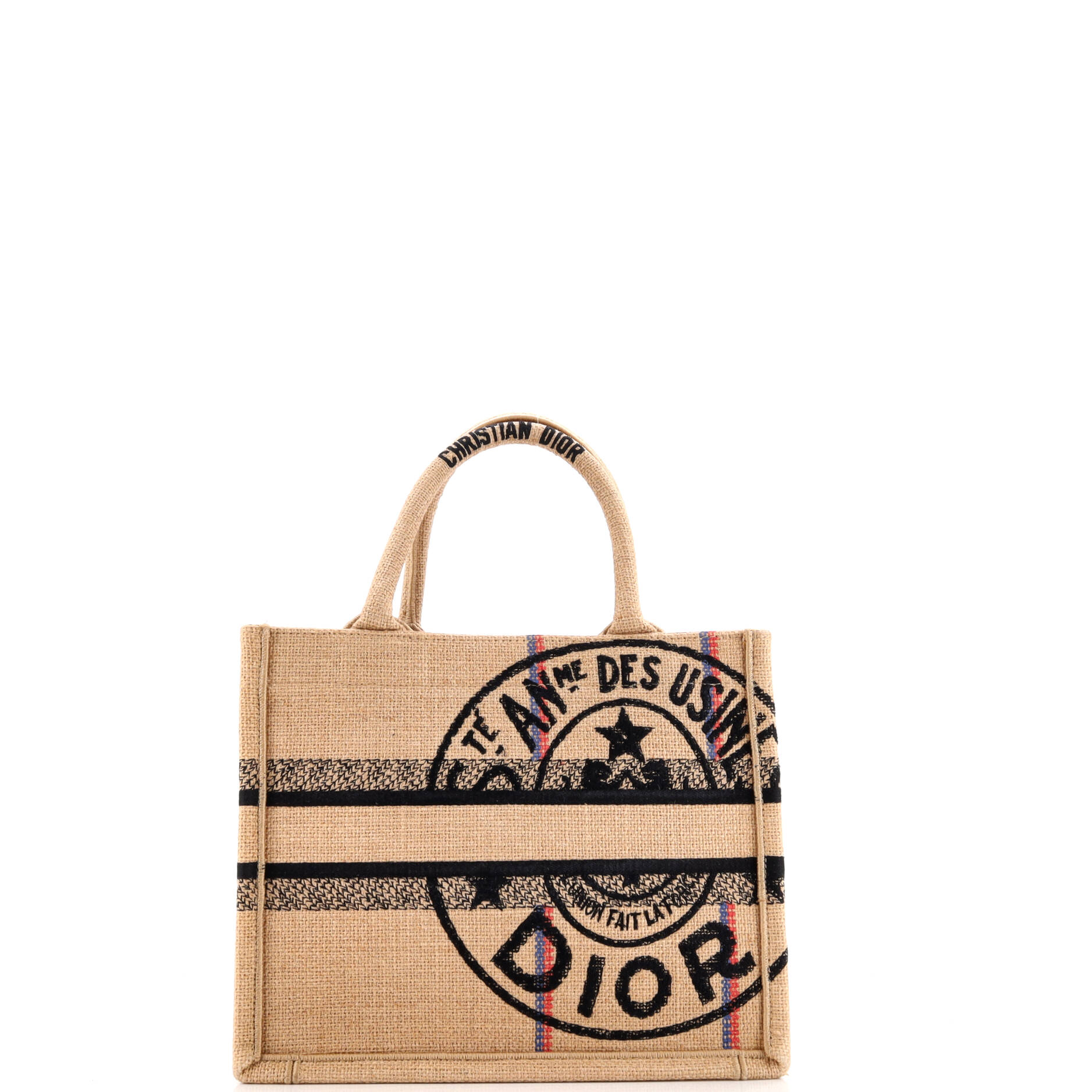Book Tote Embroidered Jute Canvas Small