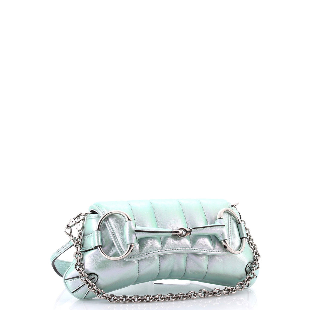 Horsebit Chain Shoulder Bag Vertical Quilted Leather Small