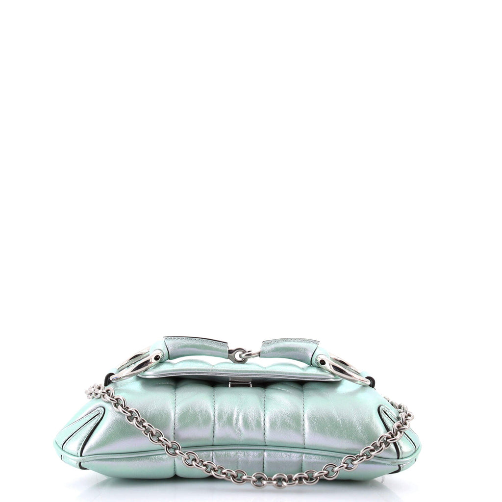 Horsebit Chain Shoulder Bag Vertical Quilted Leather Small
