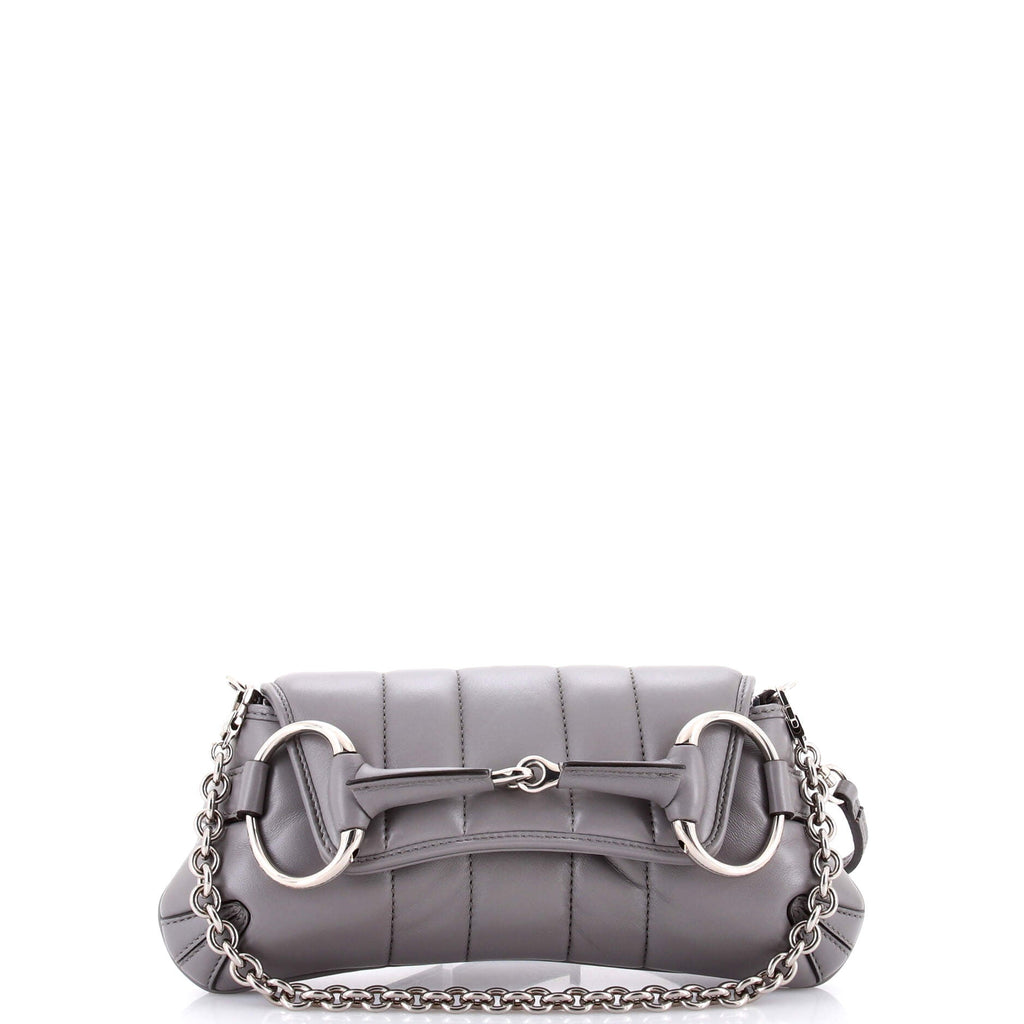 Horsebit Chain Shoulder Bag Vertical Quilted Leather Small