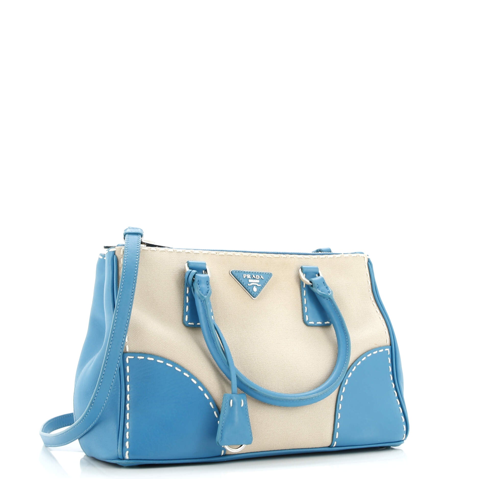 Double Zip Convertible Tote Stitched City Calf and Canvas Small