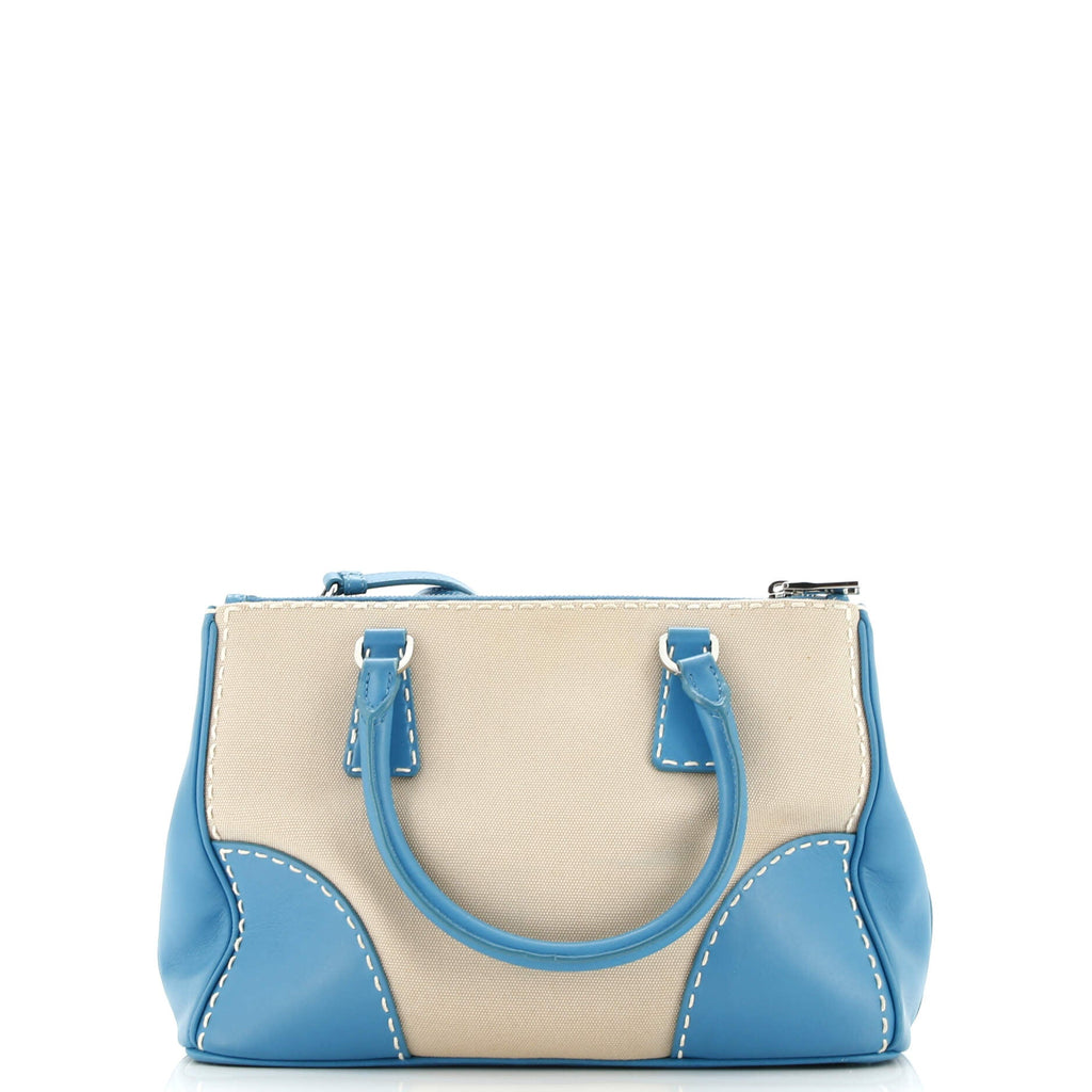 Double Zip Convertible Tote Stitched City Calf and Canvas Small