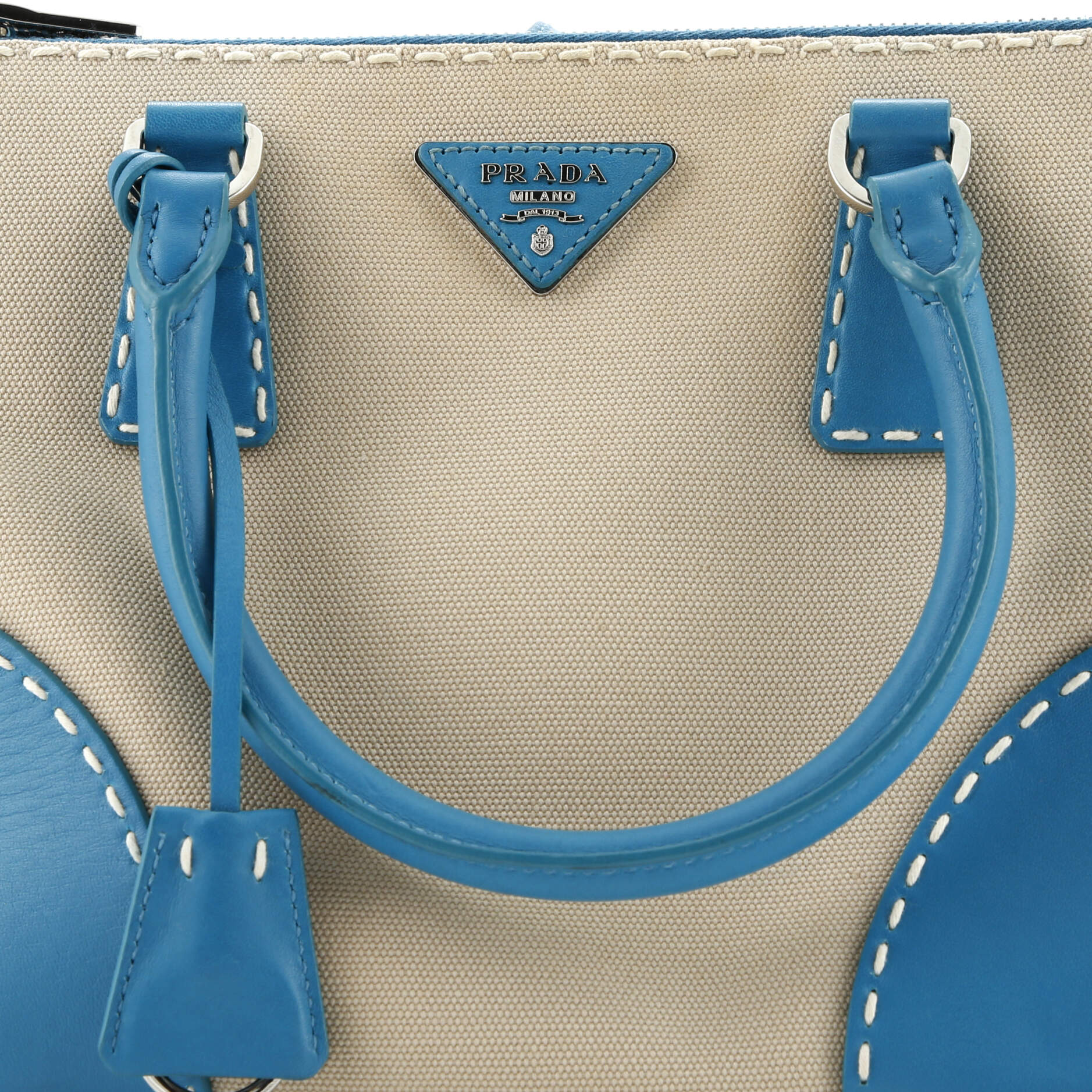 Double Zip Convertible Tote Stitched City Calf and Canvas Small