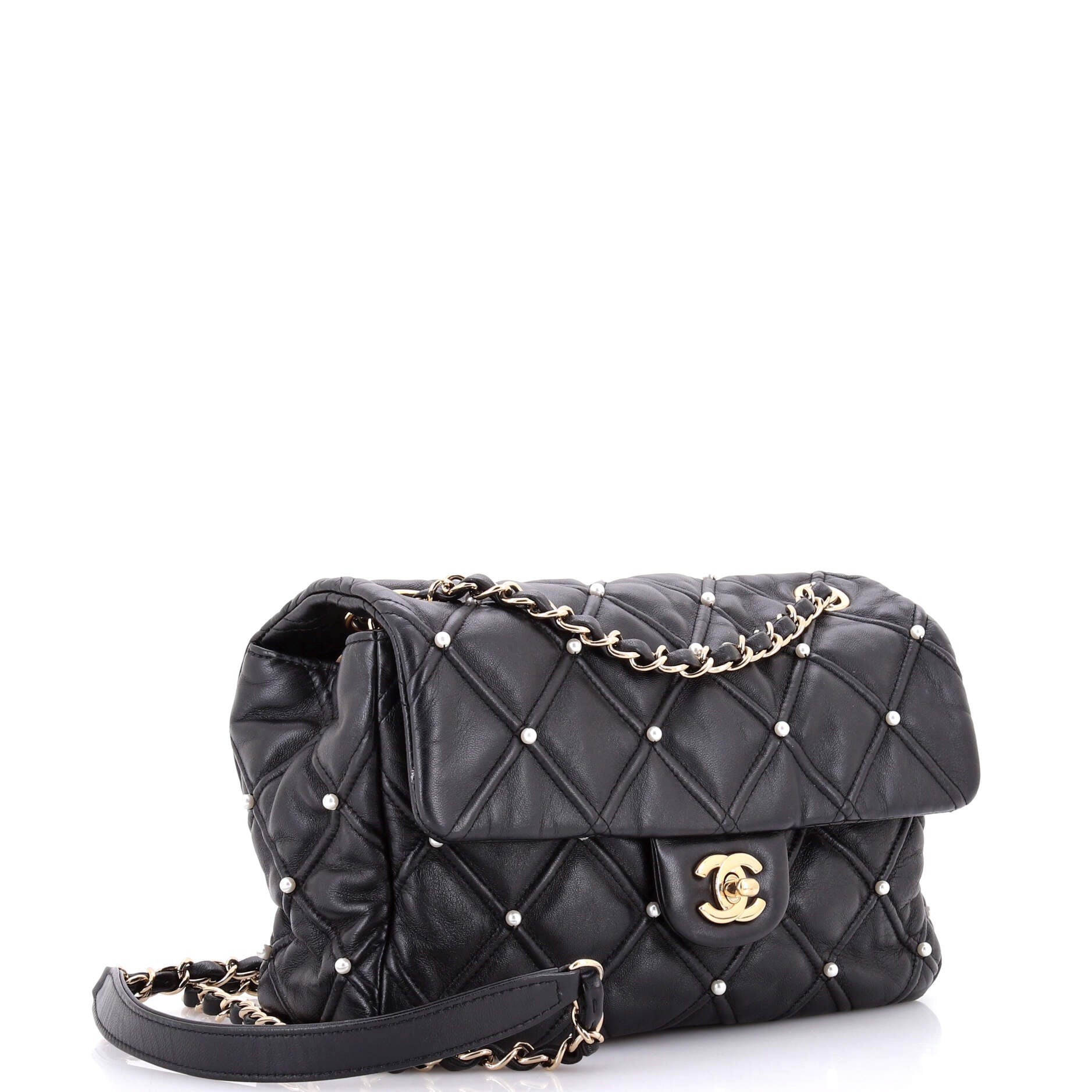 CC Flap Bag Pearl Studded Quilted Lambskin Medium