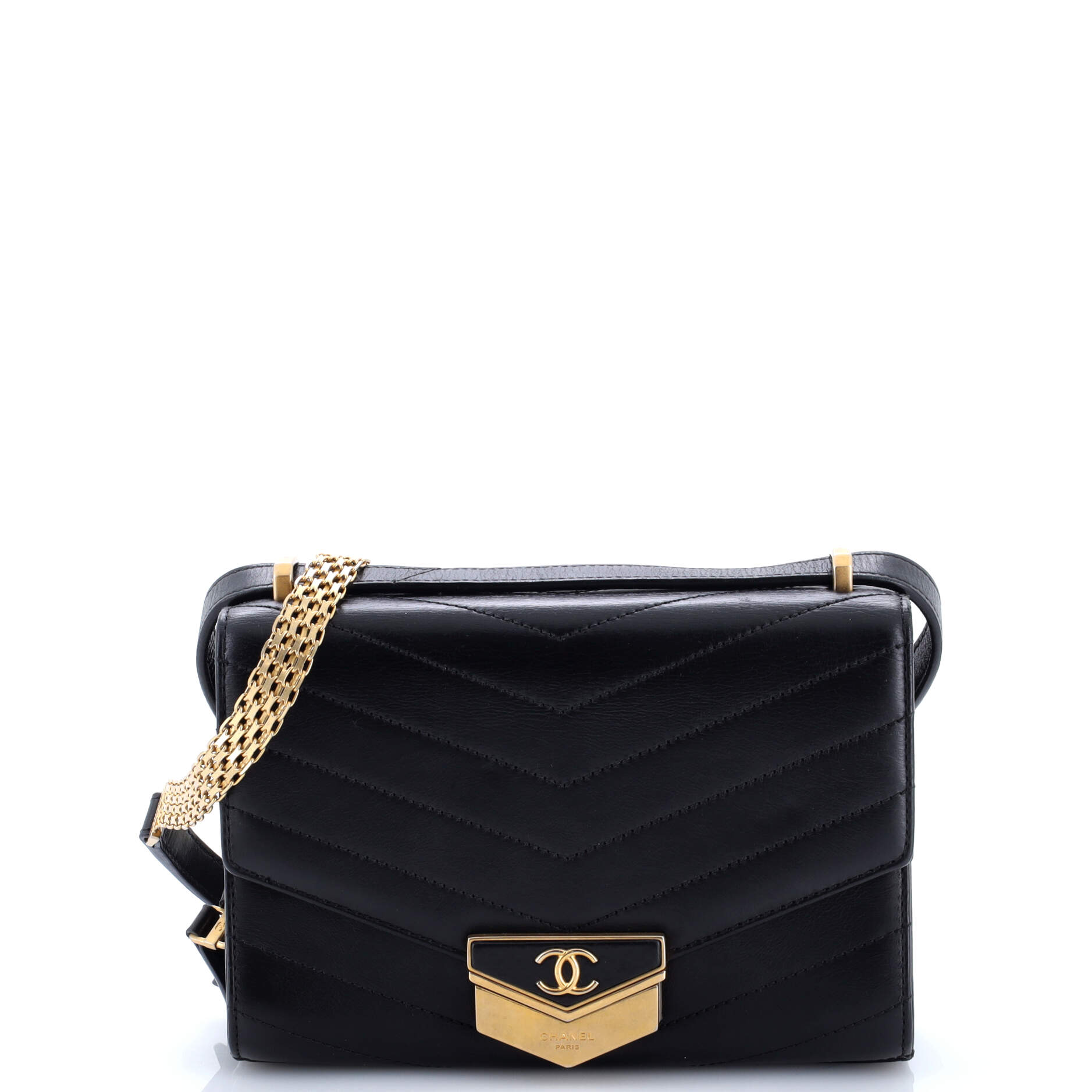 Medal Envelope Flap Bag Chevron Calfskin Small