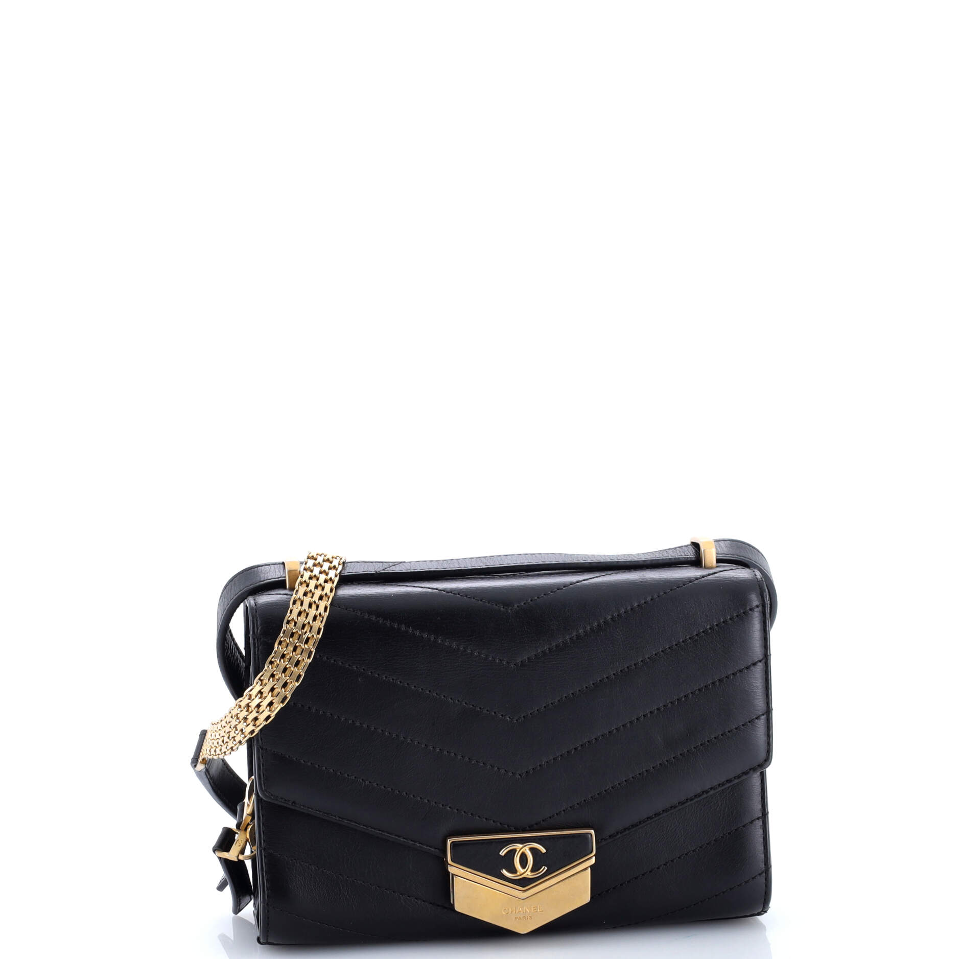 Medal Envelope Flap Bag Chevron Calfskin Small