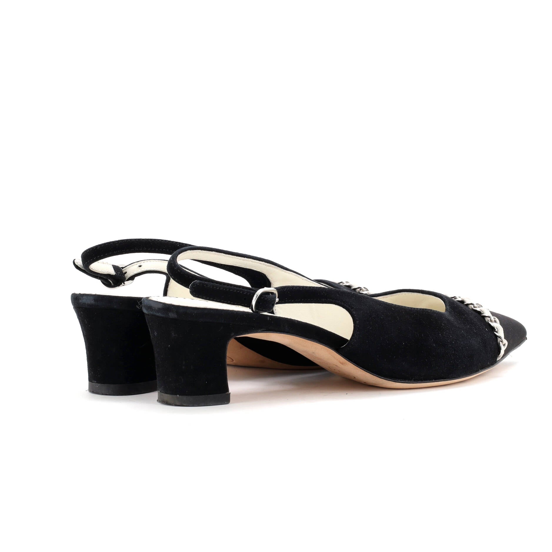 Women's Chained Pointed CC Cap Toe Slingback Pumps Suede