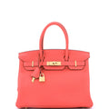 Birkin Handbag Rose Jaipur Clemence with Gold Hardware 30