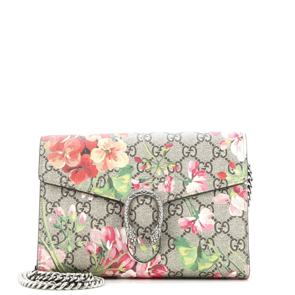 Dionysus Chain Wallet Blooms Print GG Coated Canvas Small