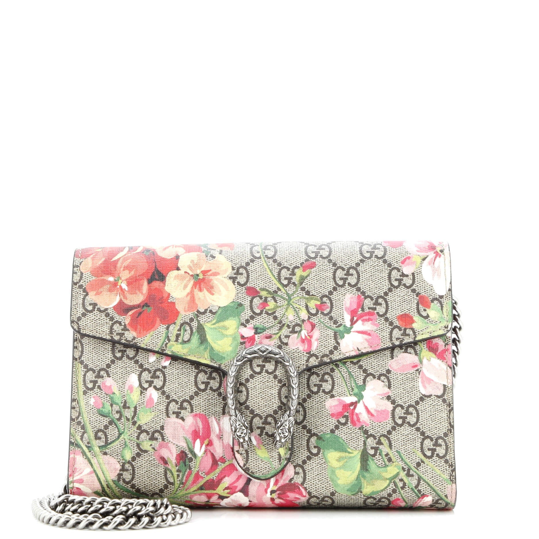 Dionysus Chain Wallet Blooms Print GG Coated Canvas Small