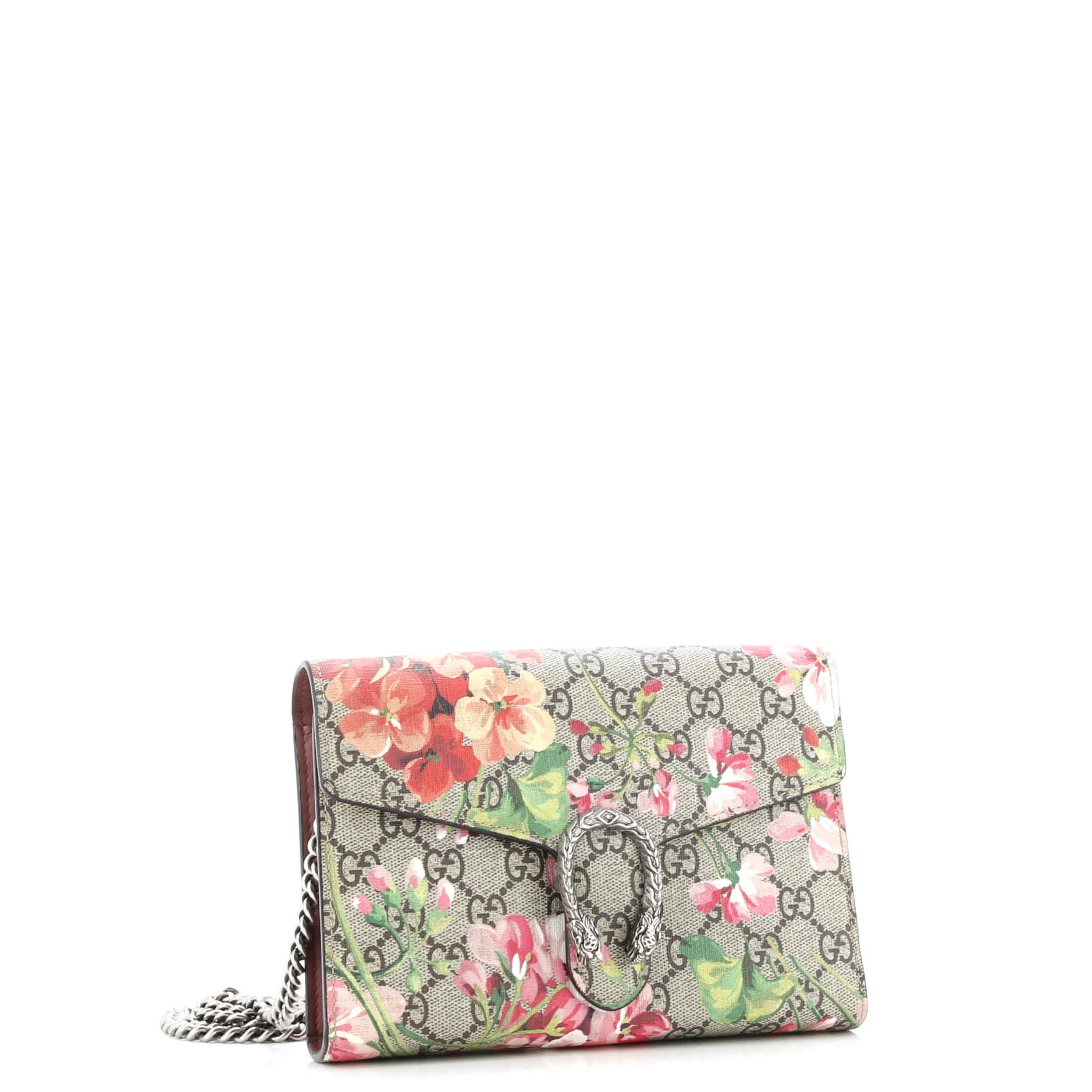 Dionysus Chain Wallet Blooms Print GG Coated Canvas Small
