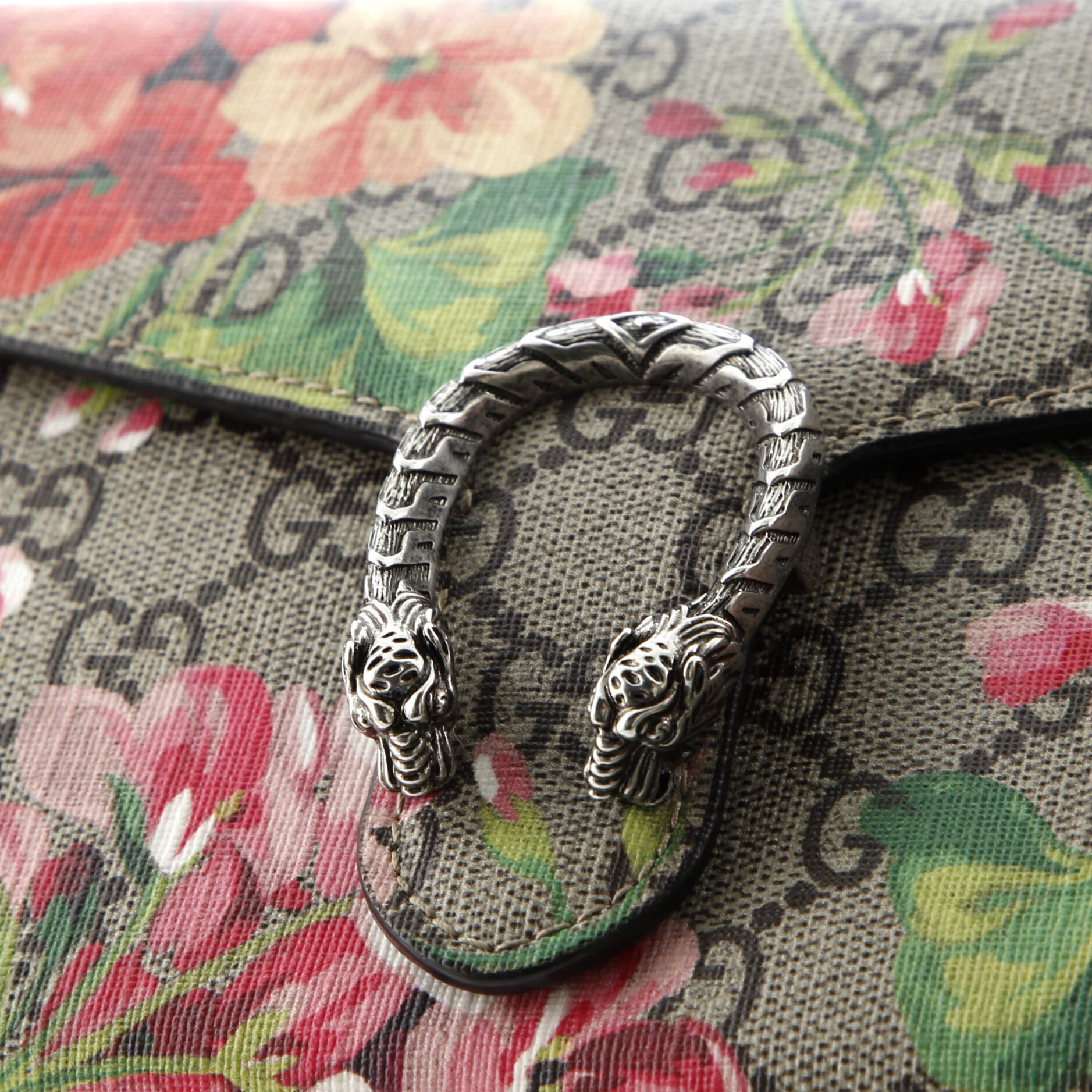 Dionysus Chain Wallet Blooms Print GG Coated Canvas Small