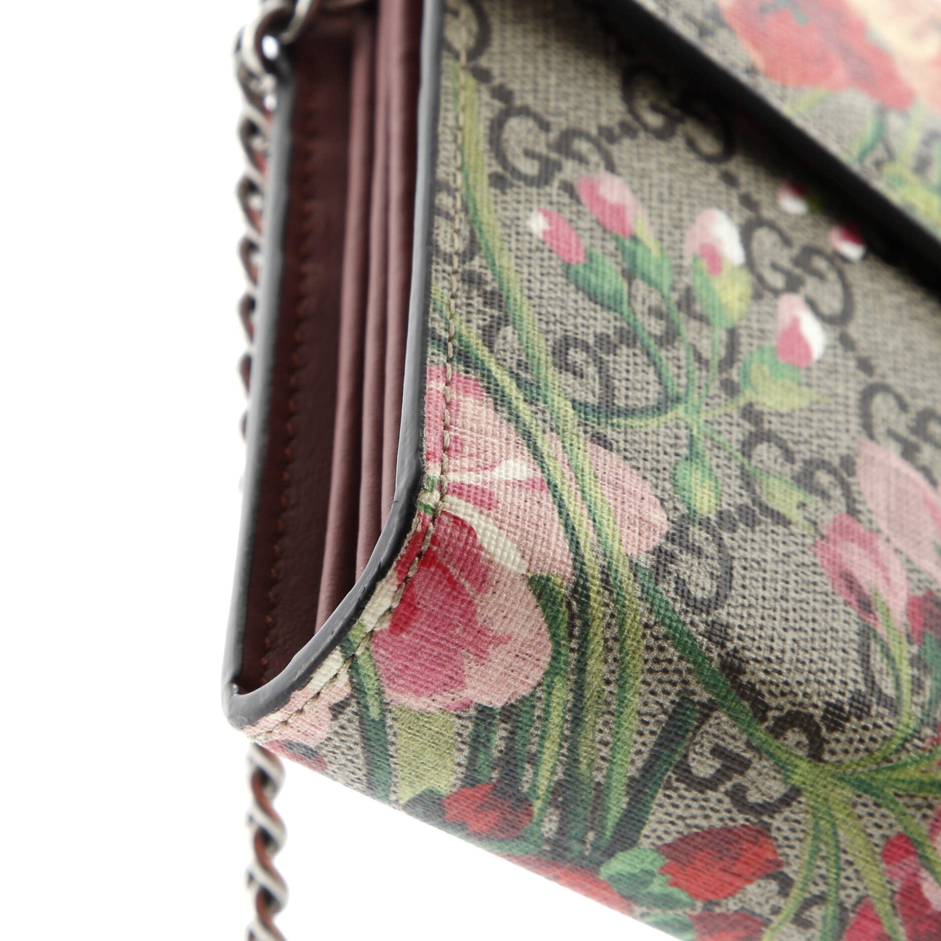 Dionysus Chain Wallet Blooms Print GG Coated Canvas Small