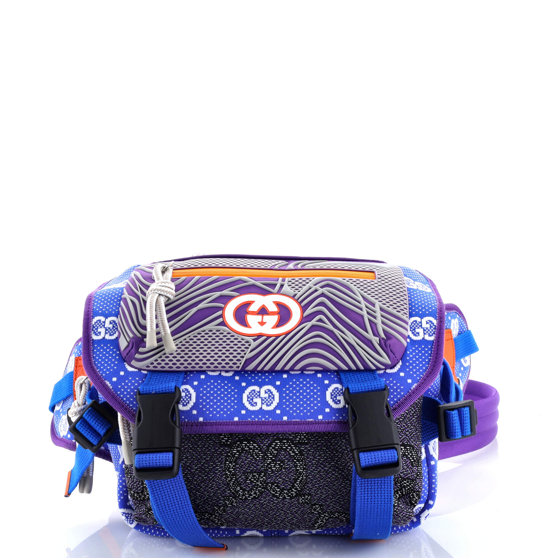Buckle Flap Chest Strap Backpack GG Fabric with Rubber