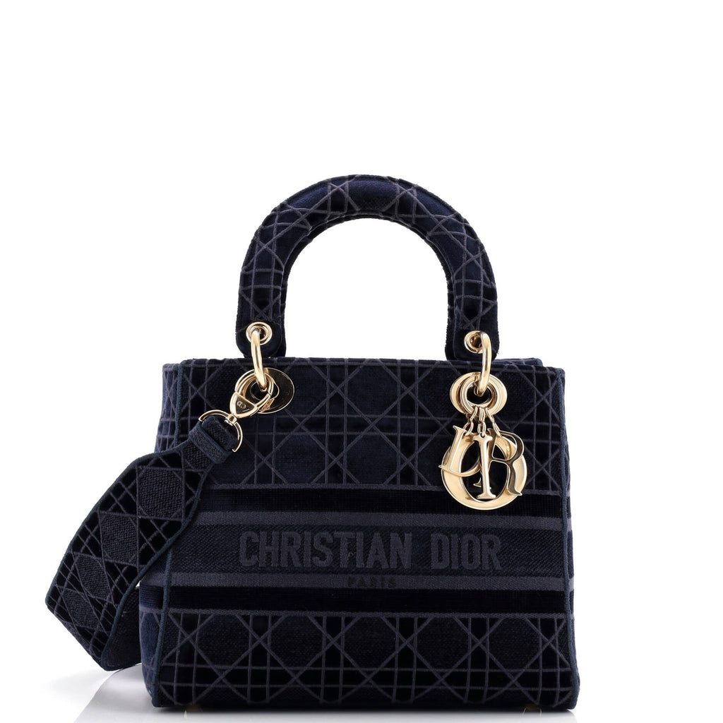 Lady D-Lite Bag Cannage Embroidered Velvet Medium