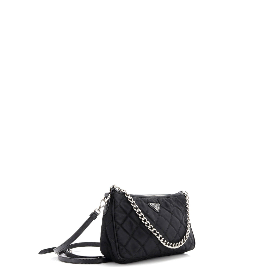 Chain Zip Shoulder Bag Quilted Tessuto Small