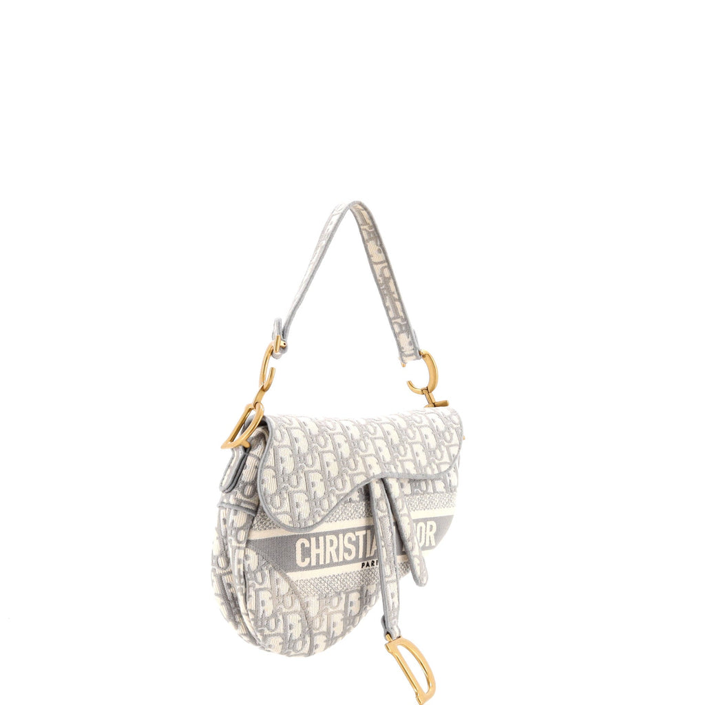 Saddle Handbag Logo Embroidered Oblique Canvas Medium