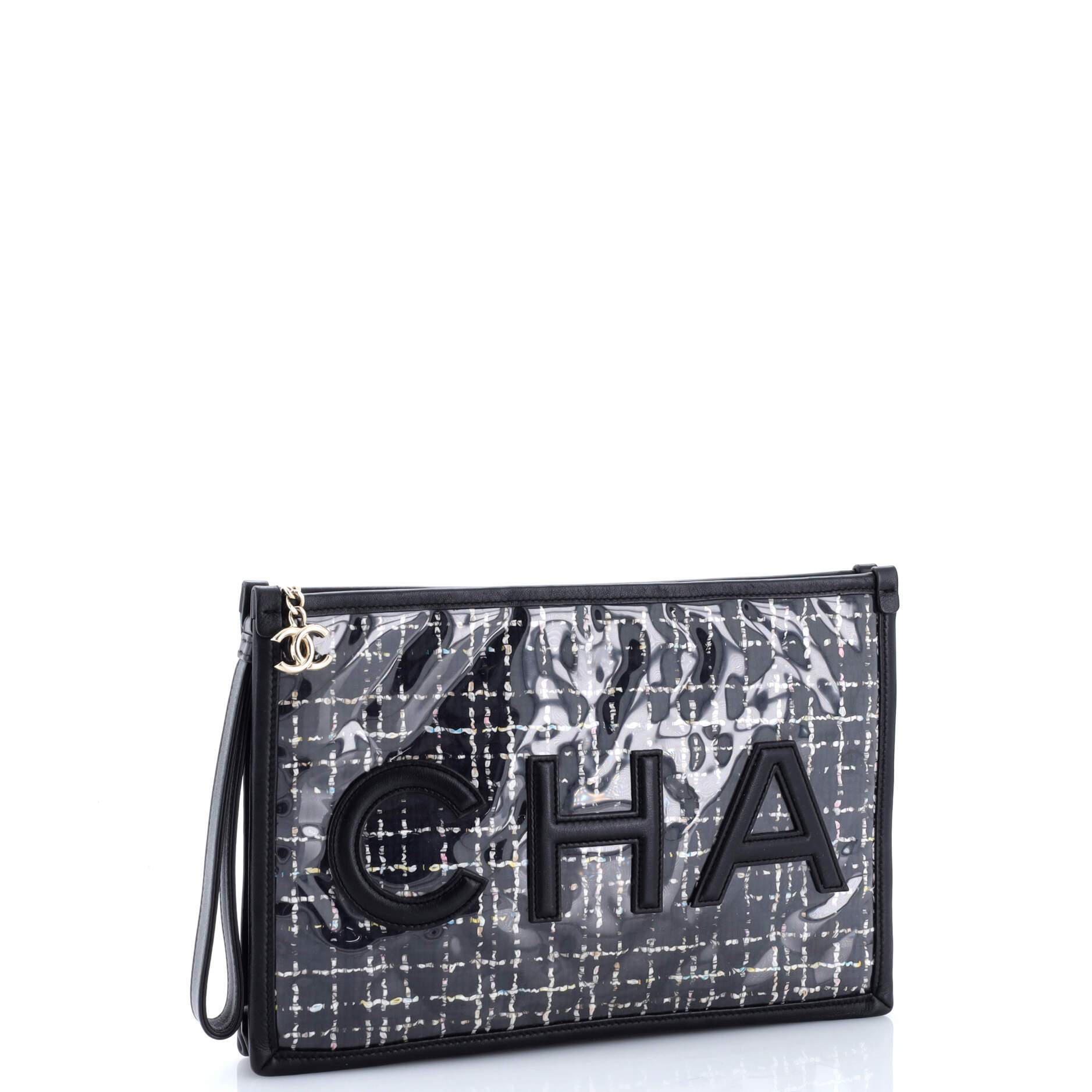 Logo Wristlet Clutch PVC Over Quilted Tweed Large