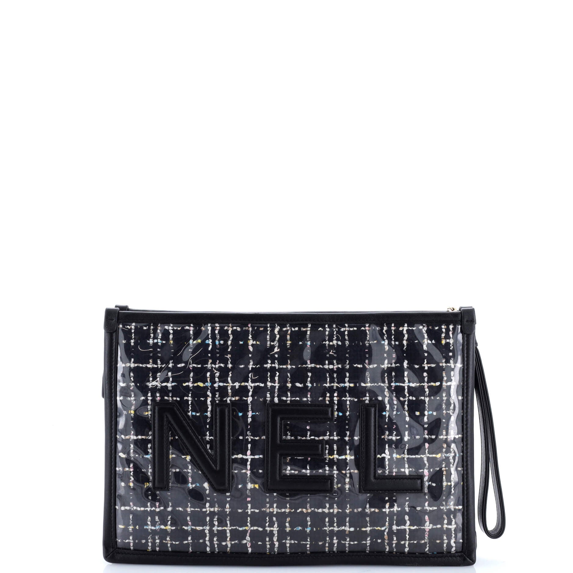Logo Wristlet Clutch PVC Over Quilted Tweed Large