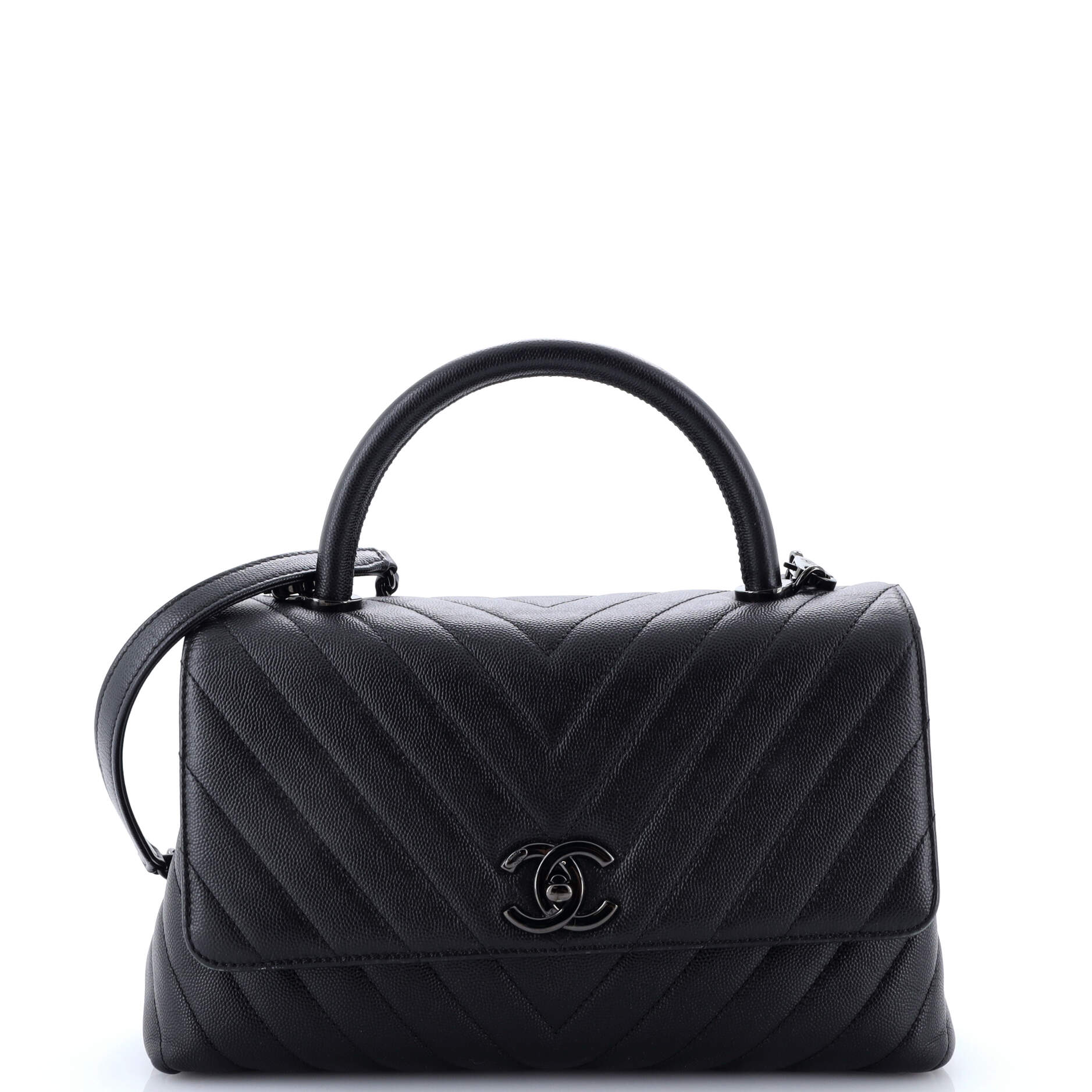 So Black Coco Top Handle Bag Chevron Caviar Small
