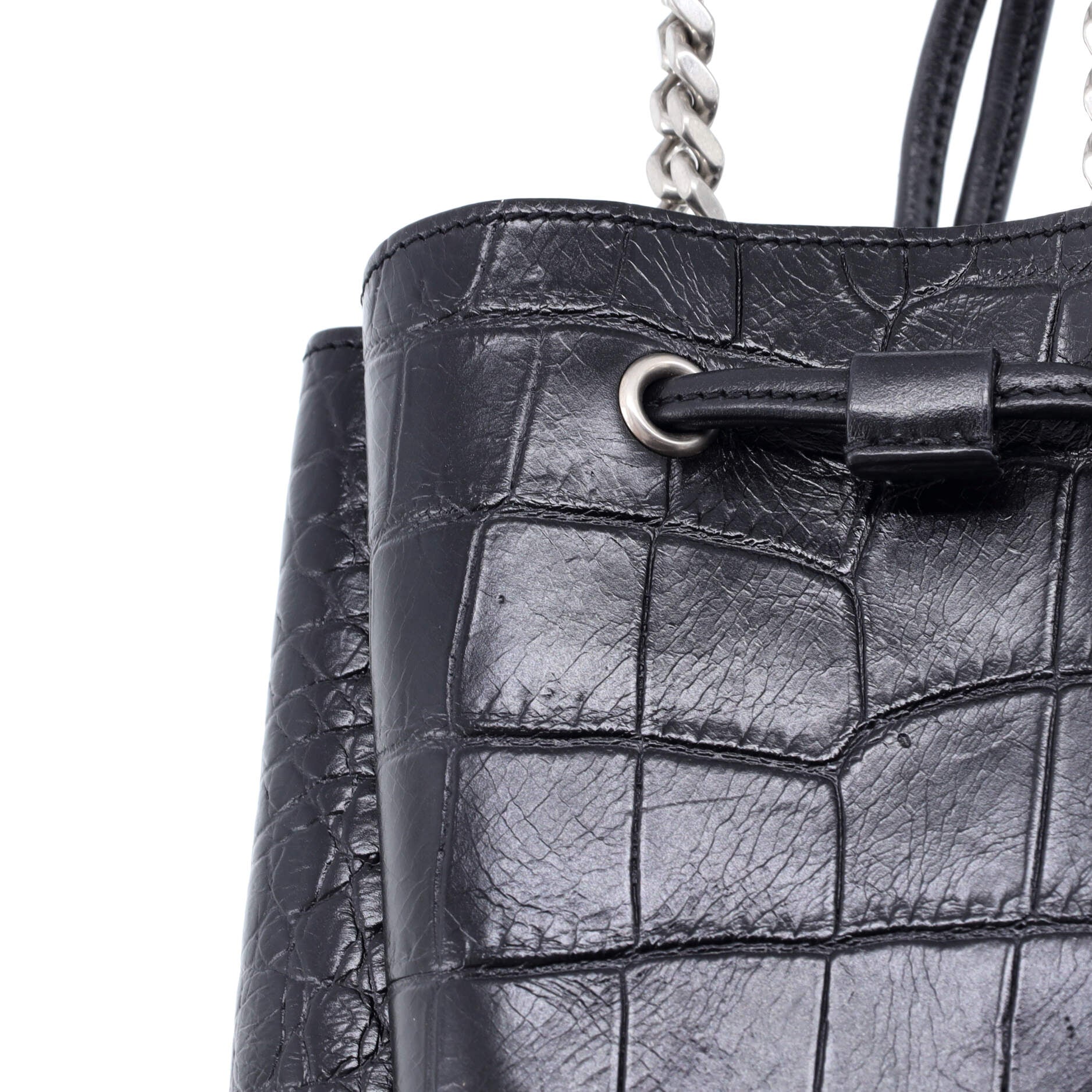 Monogram Bucket Bag Crocodile Embossed Leather Mini