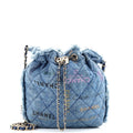 Denim Mood Chain Bucket Bag Logo Printed Quilted Fringe Denim Medium