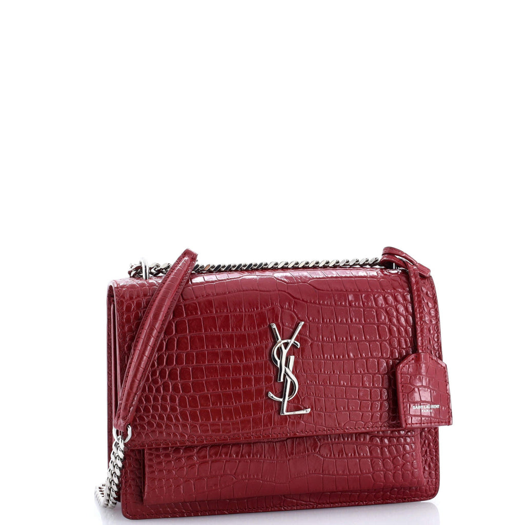 Sunset Crossbody Bag Crocodile Embossed Leather Medium