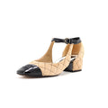 Women's CC Cap Toe Ankle Strap Flats Quilted Suede with Patent