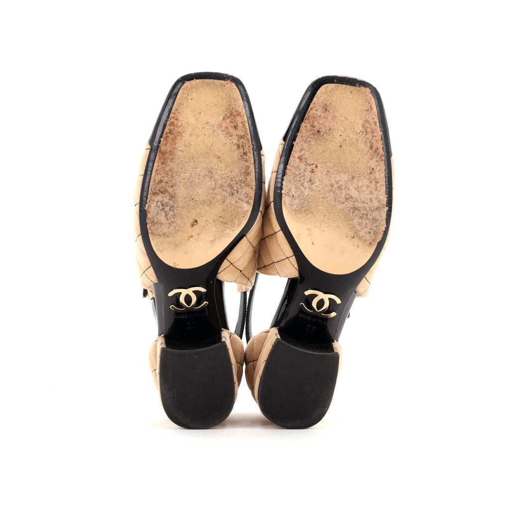 Women's CC Cap Toe Ankle Strap Flats Quilted Suede with Patent