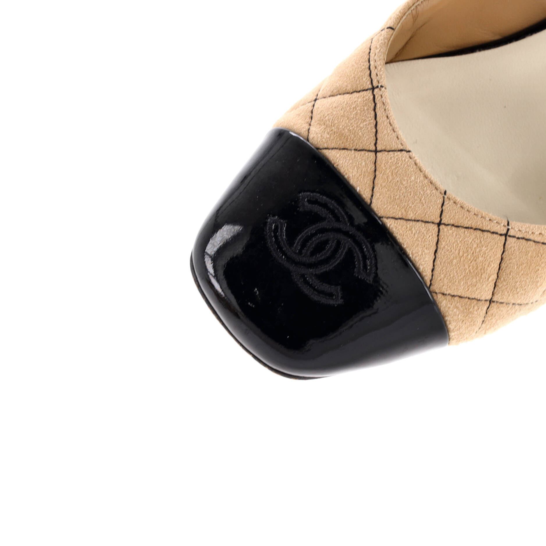 Women's CC Cap Toe Ankle Strap Flats Quilted Suede with Patent