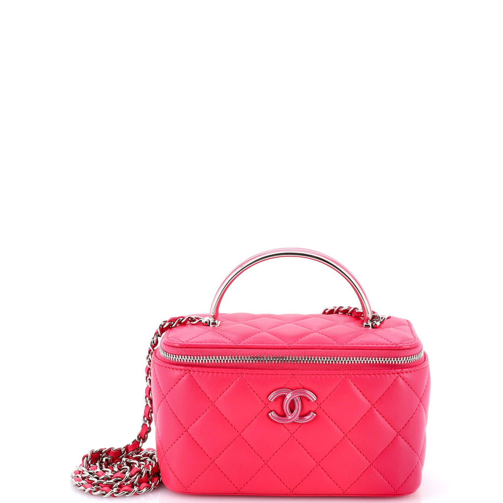 CC Top Handle Vanity Case with Chain Quilted Lambskin with Enamel Small