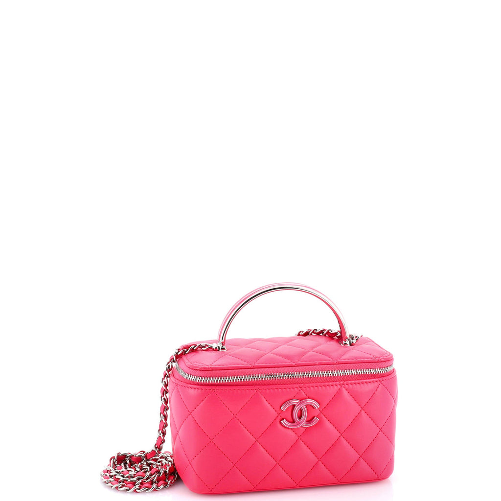 CC Top Handle Vanity Case with Chain Quilted Lambskin with Enamel Small