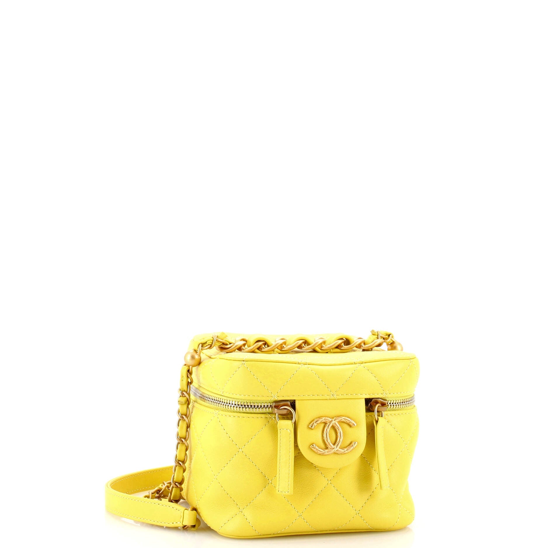 Chain Bar Vanity Case with Chain Quilted Calfskin Small