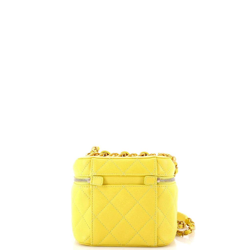 Chain Bar Vanity Case with Chain Quilted Calfskin Small