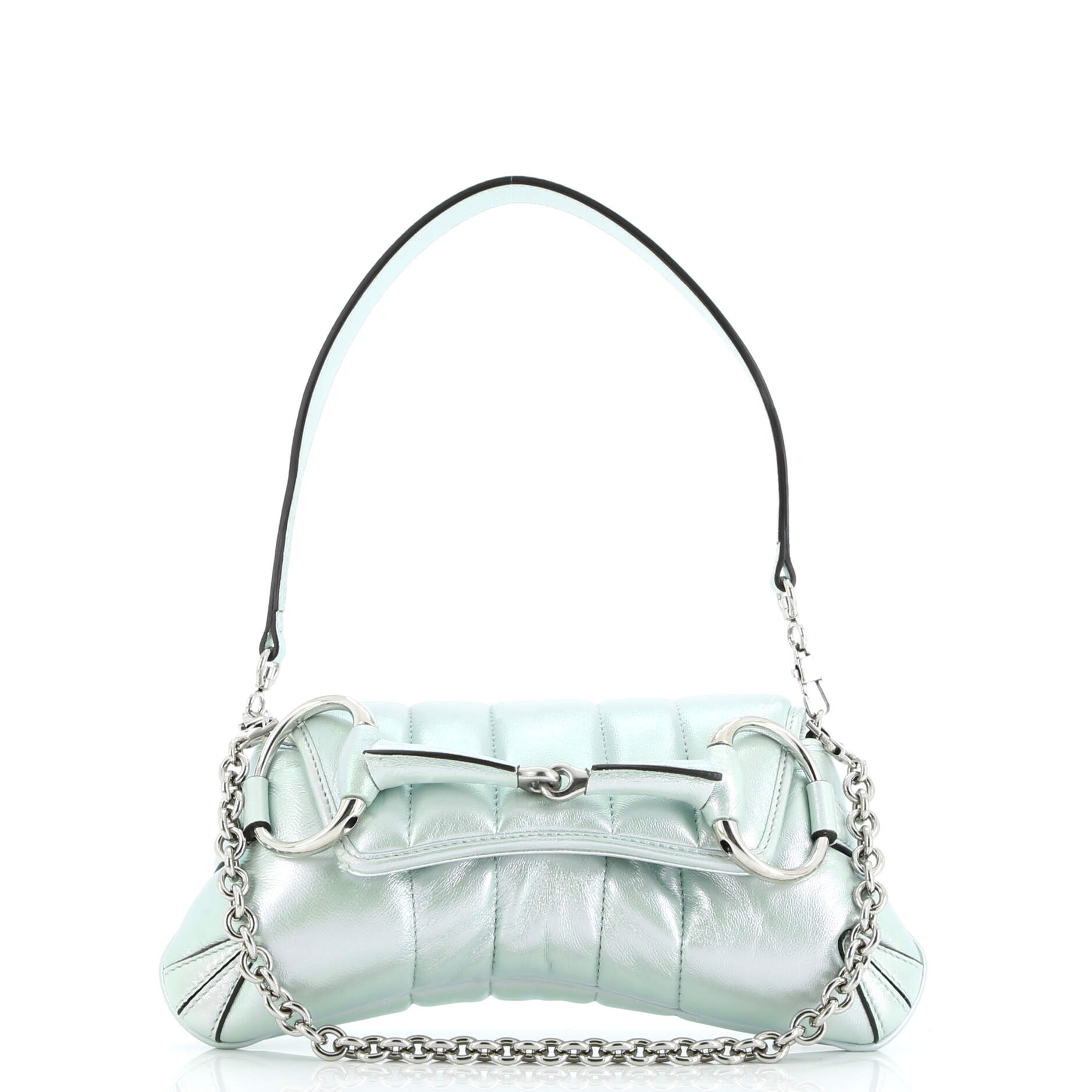 Horsebit Chain Shoulder Bag Vertical Quilted Leather Small