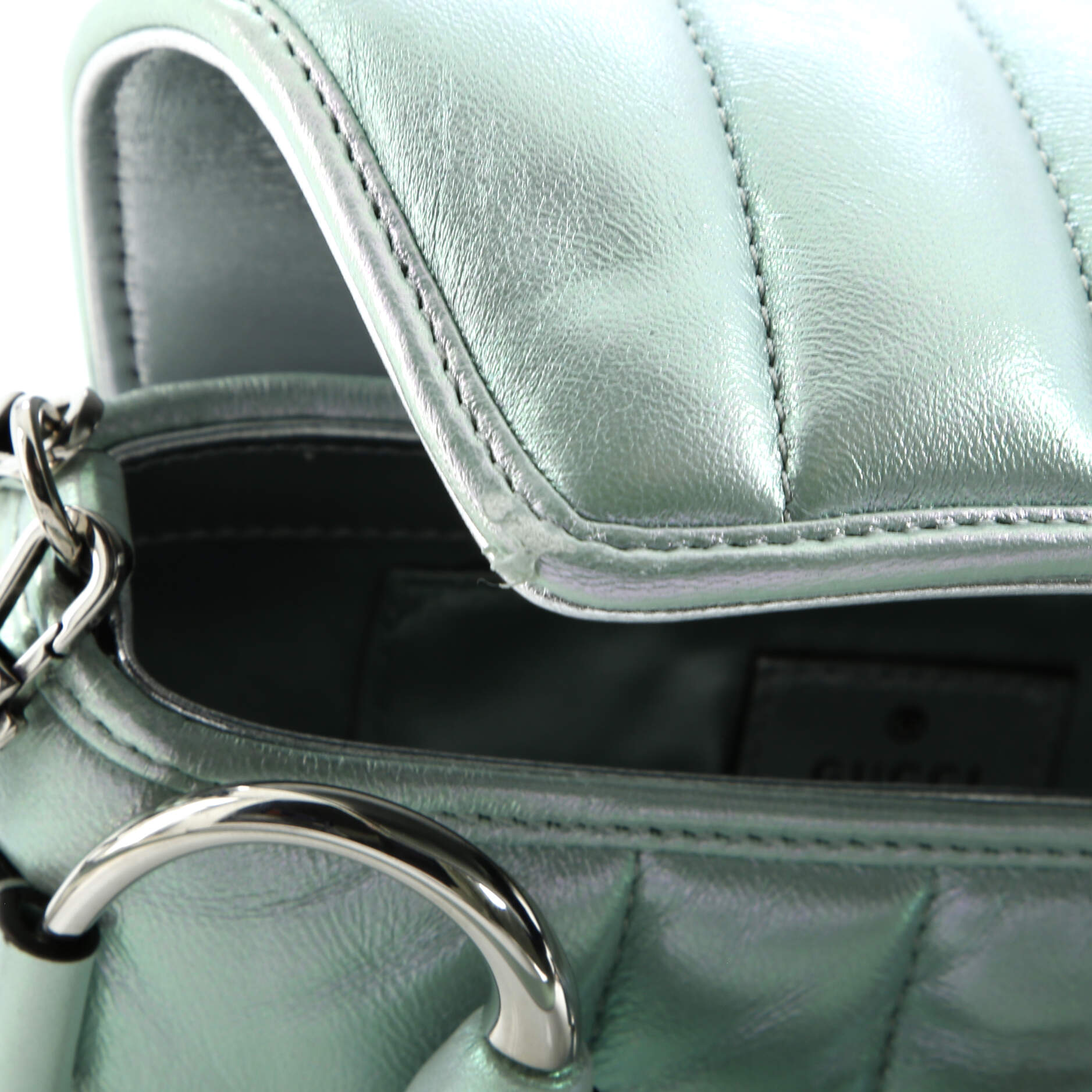 Horsebit Chain Shoulder Bag Vertical Quilted Leather Small